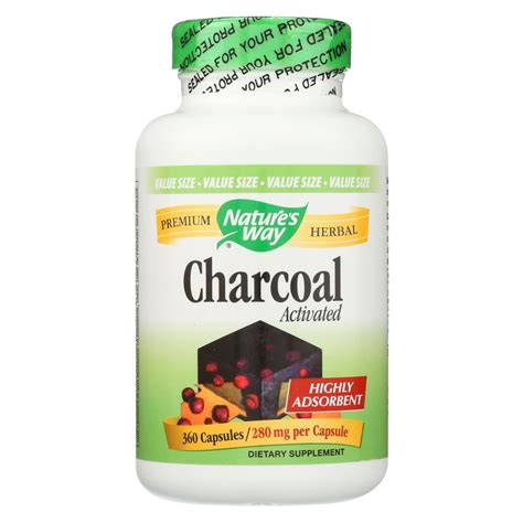 Nature S Way Charcoal Activated Highly Absorbent Capsules 360 Ct