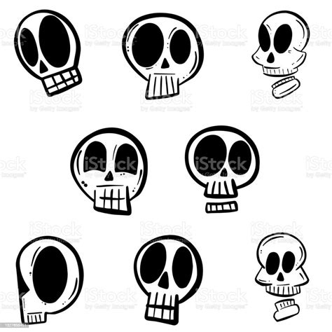 A Collection Of Comical Cartoon Skulls Illustration Vector Stock