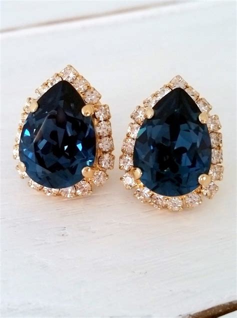 Navy Blue Earringssapphire Earrings Bridal Earringsblue Etsy