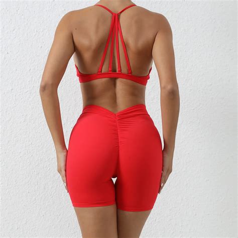 Seamless Yoga Sets Sports Fitness High Waist Hip Lfting Shorts Nude