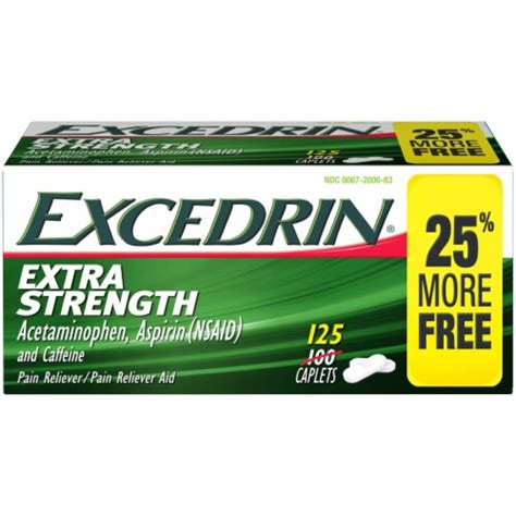 Excedrin Extra Strength Pain Reliever Caplets 65mg 125 Ct Kroger