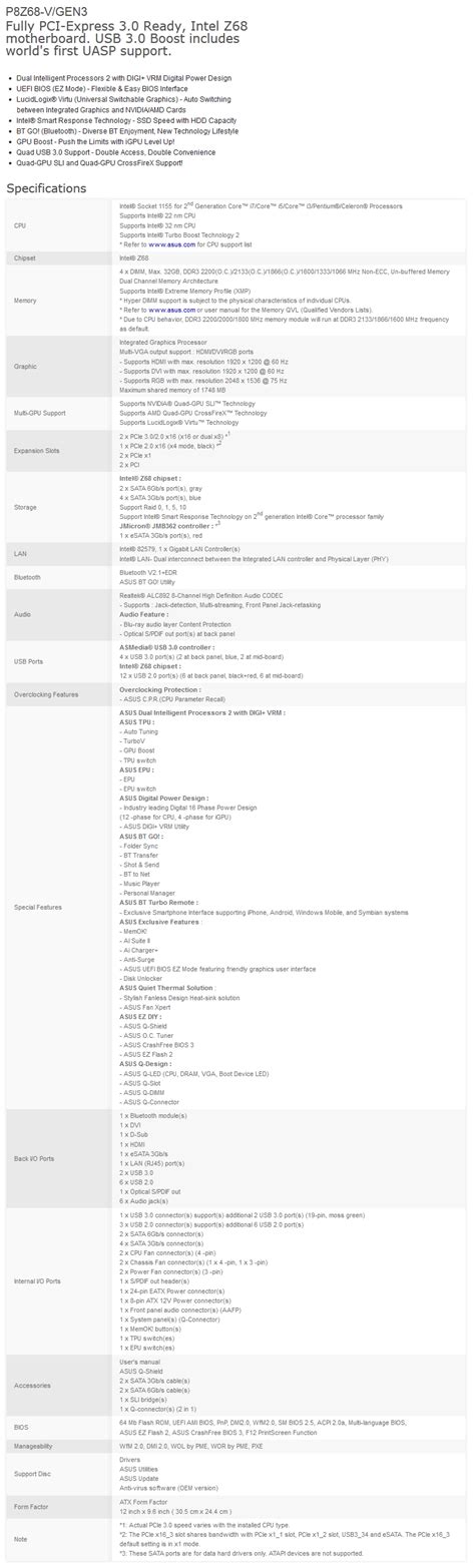 Buy ASUS P8Z68-V Gen3 Motherboard [P8Z68-V-GEN3] | PC Case Gear Australia