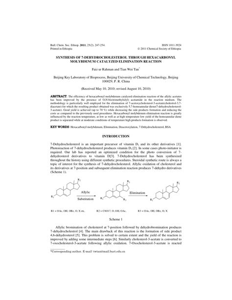 (PDF) Synthesis of 7-dehydrocholesterol through hexacarbonyl molybdenum catalyzed elimination ...