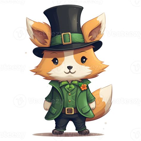 Cute Kawaii Fox St Patrick Clipart Illustration AI Generative 33540620 PNG