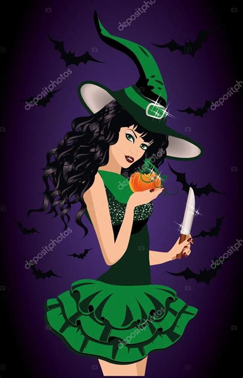 Sexy Witch And Blade Halloween Card Vector Illustration Stock Vector