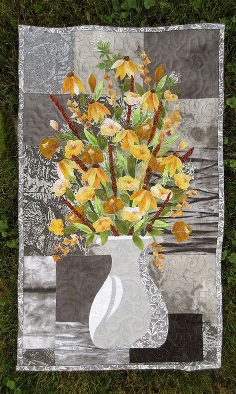 Hand Painted Fabric Art Quilt Wallhanging Yellow Boquet Etsy アートキルト