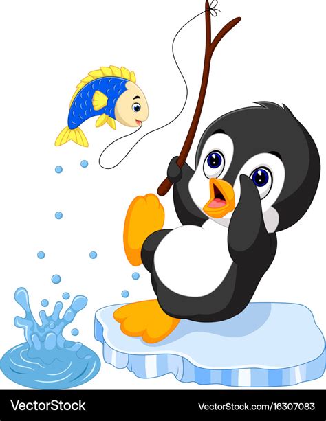 Penguin Fishing Royalty Free Vector Image VectorStock