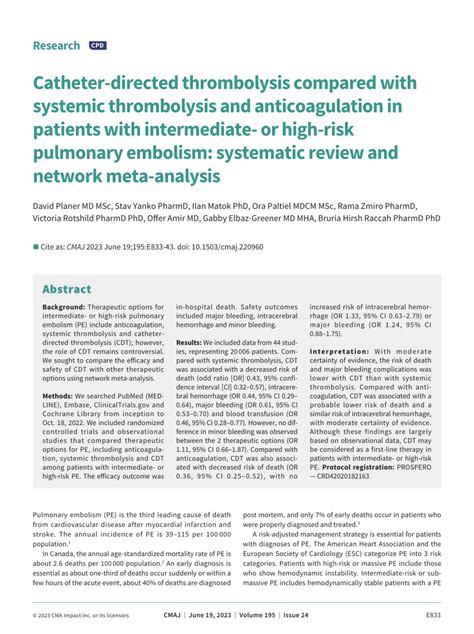 PDF Catheter Directed Thrombolysis Compared With Systemic