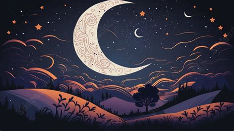 Fondo Paisaje Luna Claro Luna Cielo Estrellado Viento Plano Ilustraci N