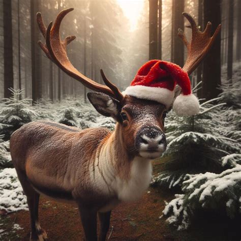 Premium Ai Image Christmas Reindeer Wearing A Santa Hat