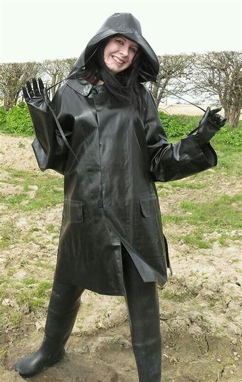 Black Rubber Raincoat Hat Gloves Waders Vetement Pluie Bottes