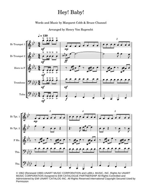 Hey Baby Arr Henry Von Ruprecht By Bruce Channel Sheet Music For