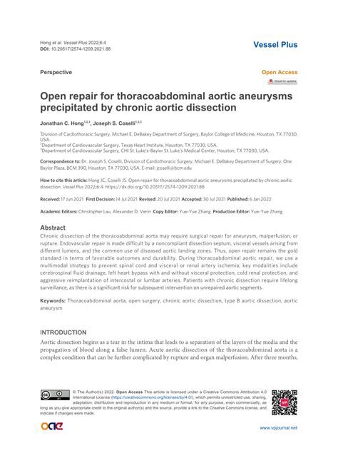 Pdf Open Repair For Thoracoabdominal Aortic Aneurysms Precipitated By Chronic Aortic Dissection