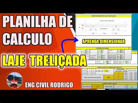 PLANILHA de LAJE TRELIÇADA PRÉ FABRICADA Dimensionamento Calculo e