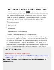 Key Concepts In HESI Medical Surgical Final Exit Exam 2 Course Hero