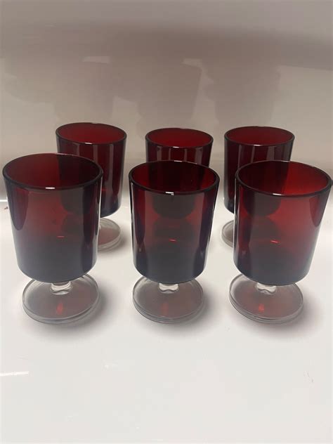 Set Of Four French Vintage Mid Century Ruby Red Sherry Liqueur Glasses Cool Bar Chic Etsy