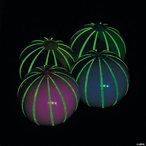 Inflatable 11" Glow-in-the-Dark Medium Striped Beach Balls | Oriental ...