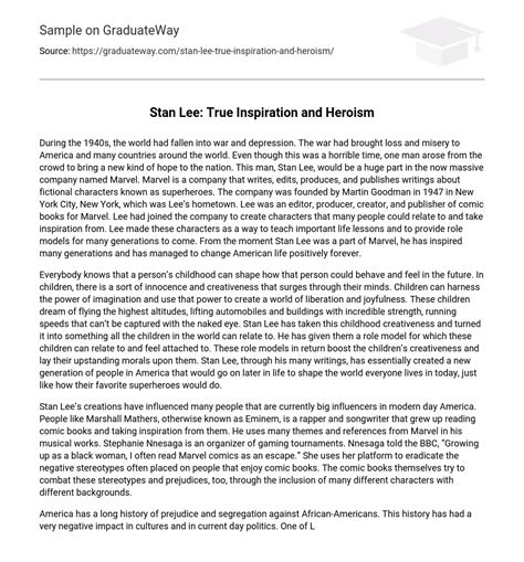 ⇉stan Lee True Inspiration And Heroism Essay Example Graduateway