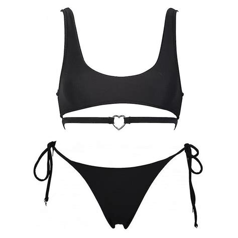 Mujer Sexy Scoop Neck Straps Cutout High Cut Tanga 2pcs Bikini Sets