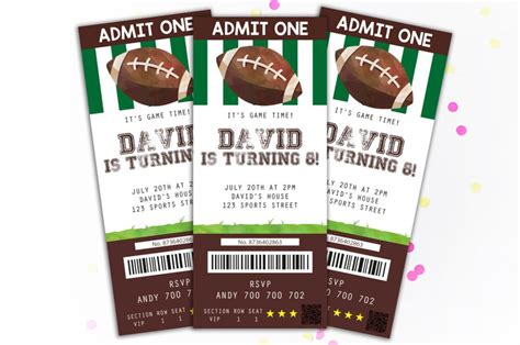 Football Invitation Football Ticket Invitation Boy Birthday Invitations Sport Ticket Invite ...