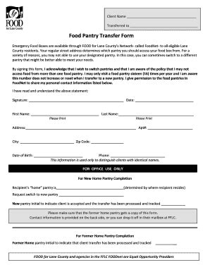 Fillable Online Food Pantry Transfer Form Foodforlanecounty Org Fax