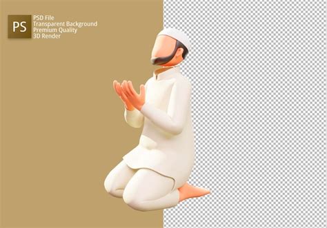 Premium PSD 3d Illustration Cartoon A Muslim Man Is Praying