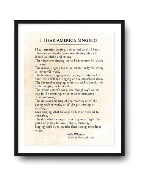 I Hear America Singing Poem Walt Whitman Quote Wall Art Etsy