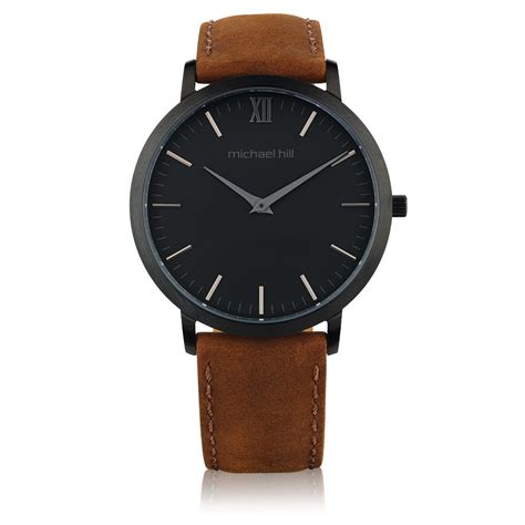 Mens Watch In Black Pvd Plated Stainless Steel And Brown Leather