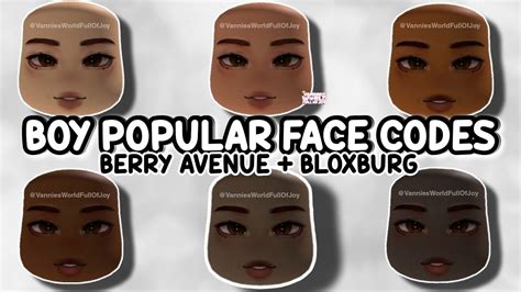 Boy Popular Face Codes For Berry Avenue Bloxburg And All Roblox Games That Allow Codes 🤩 Youtube