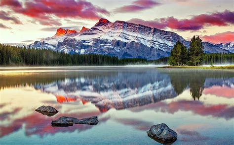 Two Jack Lake Mount Rundle Banff Alberta Reflection Mountains