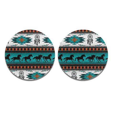 Seanative Aztec Tribal Horse Car Coasters 2pcs Dream Catcher Car Drink