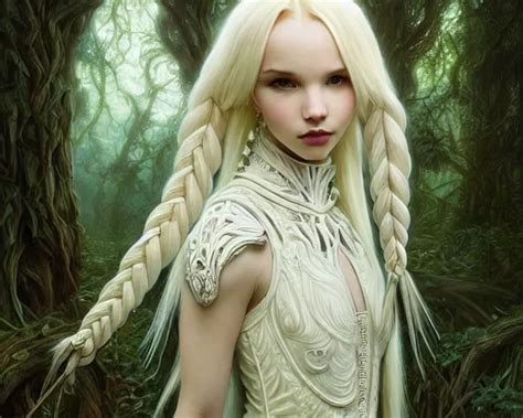 Gothic White Mage Blonde Braided Hair Dove Cameron Stable Diffusion