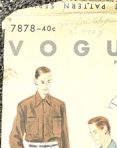 Vintage Sewing Pattern Mens Shirt Vogue Pattern No 7878 Size Medium 1953