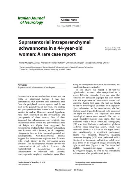 PDF Supratentorial Intraparenchymal Schwannoma In A 44 Year Old Woman