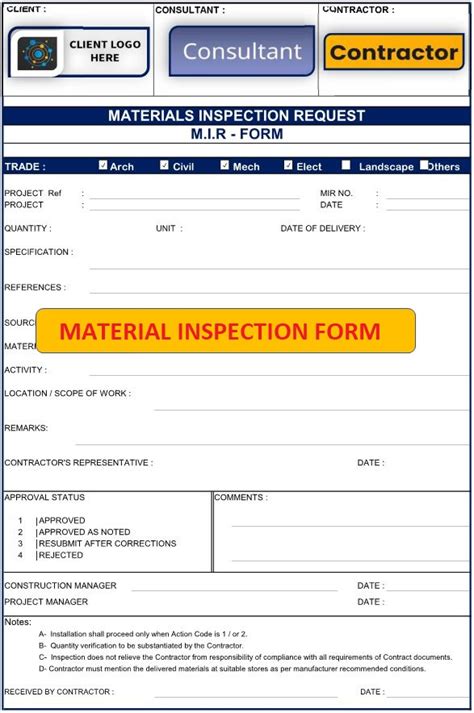 Material Inspection Request Report Form Hvacsimplified In