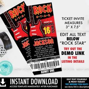 Rockstar Party Ticket Invitations Party Like A Rockstar Rock N Roll