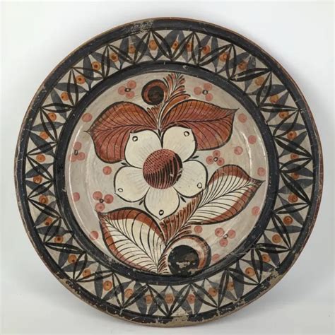 VINTAGE TONALA MEXICAN Folk Art Pottery Burnished Clay Wall Plate