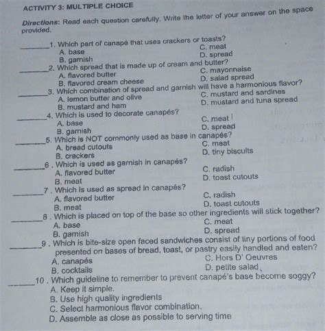 ACTIVITY 3 MULTIPLE CHOICE Directions Read Each Question Carefully