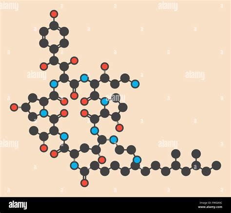 Caspofungin Antifungal Drug Molecule Stylized Skeletal Formula Chemical Structure Atoms Are