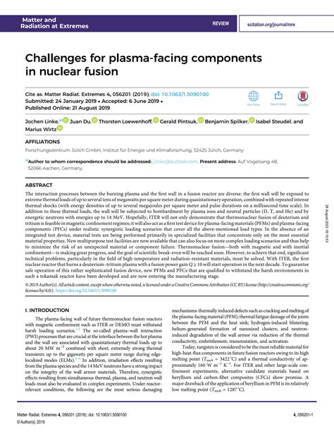 SOLUTION: Challenges for plasma facing components in nuclear fusion ...