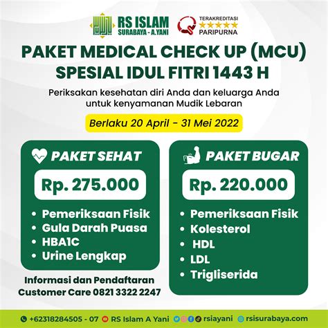 PAKET MEDICAL CHECK UP MCU SPESIAL IDUL FITRI 1443 H RS Islam Surabaya