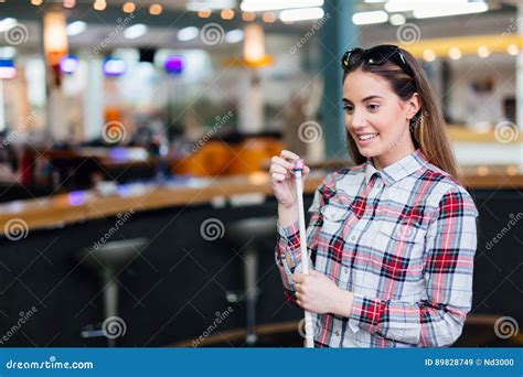 Beautiful Brunette Chalking Cue Stock Image Image Of Game Clothing