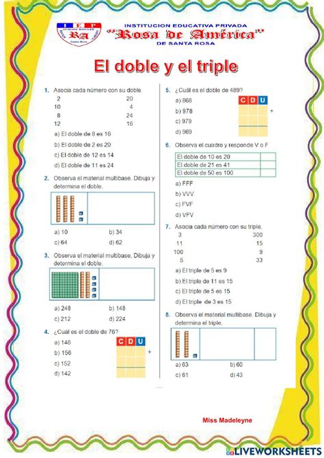 Actividad Online De El Doble Y El Triple Para Tercero Primaria Puedes