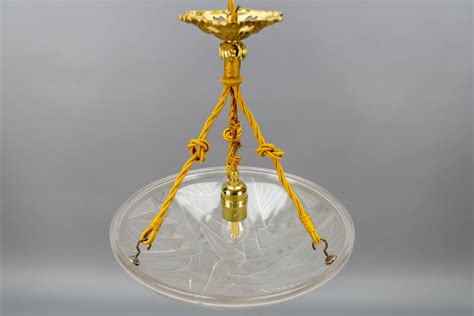 French Art Deco White Frosted Glass And Bronze Pendant Light By Noverdy 1930s For Sale At 1stdibs