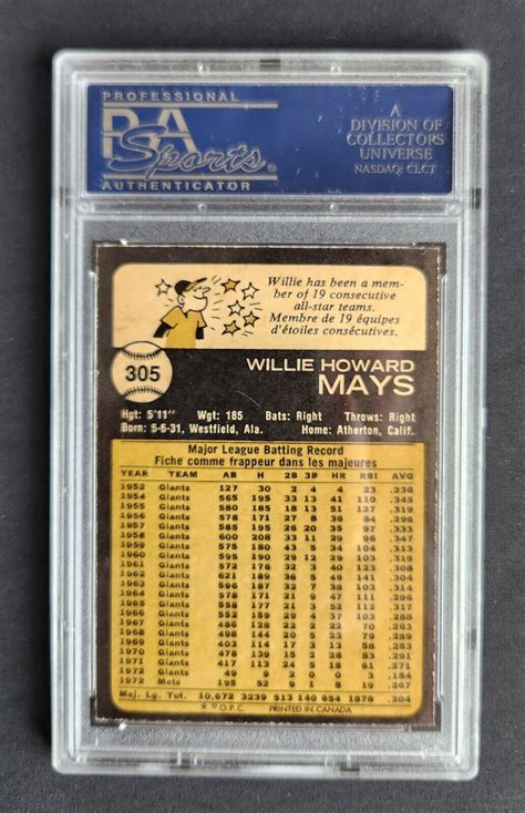 O Pee Chee Opc Not Topps Willie Mays Psa Nm Mt