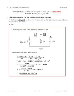 Hw2 Sol HW Solutions ECE 20200 Linear Circuit Analysis II ECE