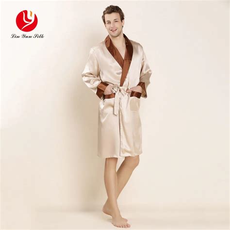 LIN YUN 2017 Real Silk Robe With Belt Mens Bathrobe Male Lounge Wear