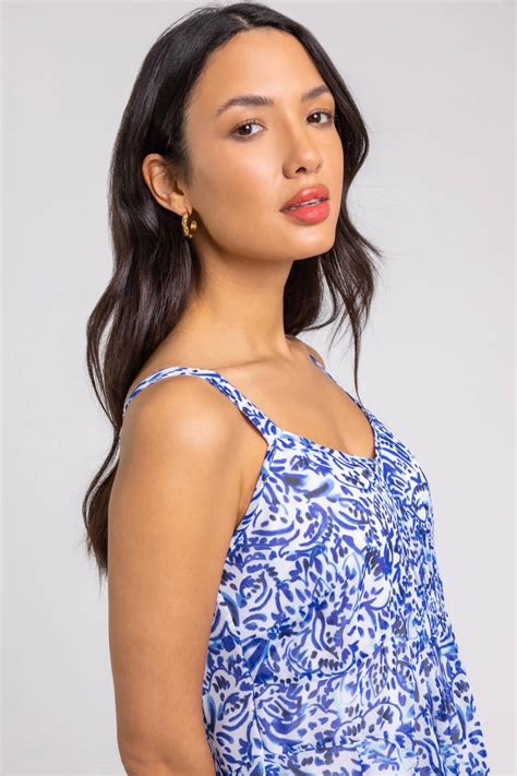 Roman Blue Abstract Border Print Fit And Flare Dress Matalan