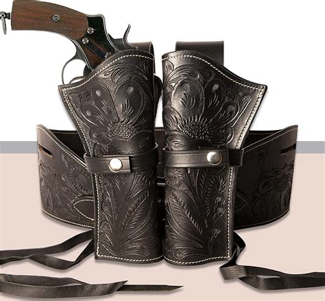 44 45cal Leather Western Dual Hand Tooled Holster Rig Gun Belt Drop Loop Sass Ebay