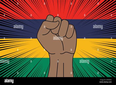 Human Fist Clenched Symbol On Flag Of Mauritius Background Power And